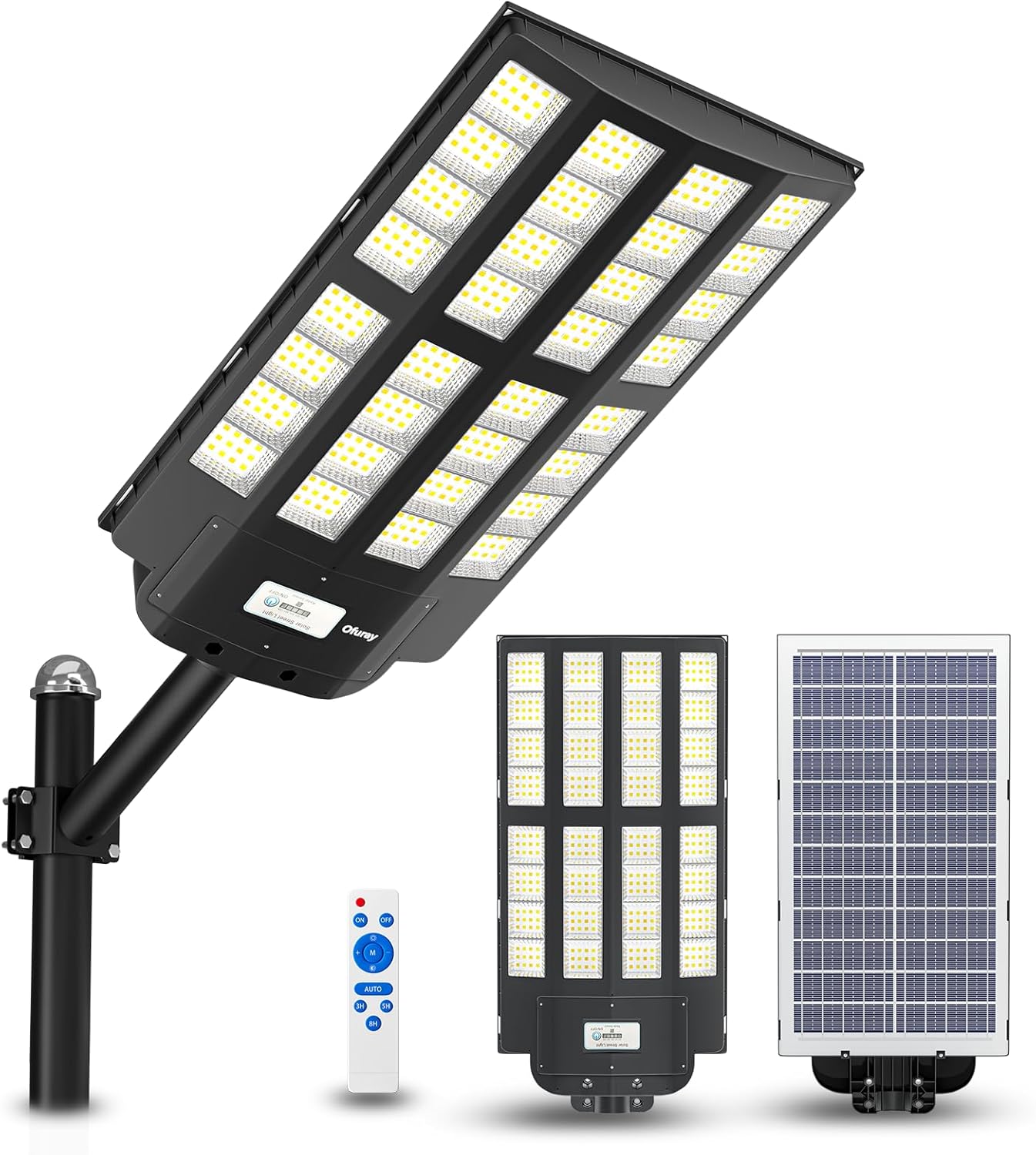 Ofuray 4200W Solar Street Lights Outdoor-2700K/4000K/6500K Dimmable Lights, Solar Parking Lot Lights Commercial Dusk to Dawn, IP67 with Remote Control Motion for Street,Court,Tree, Black