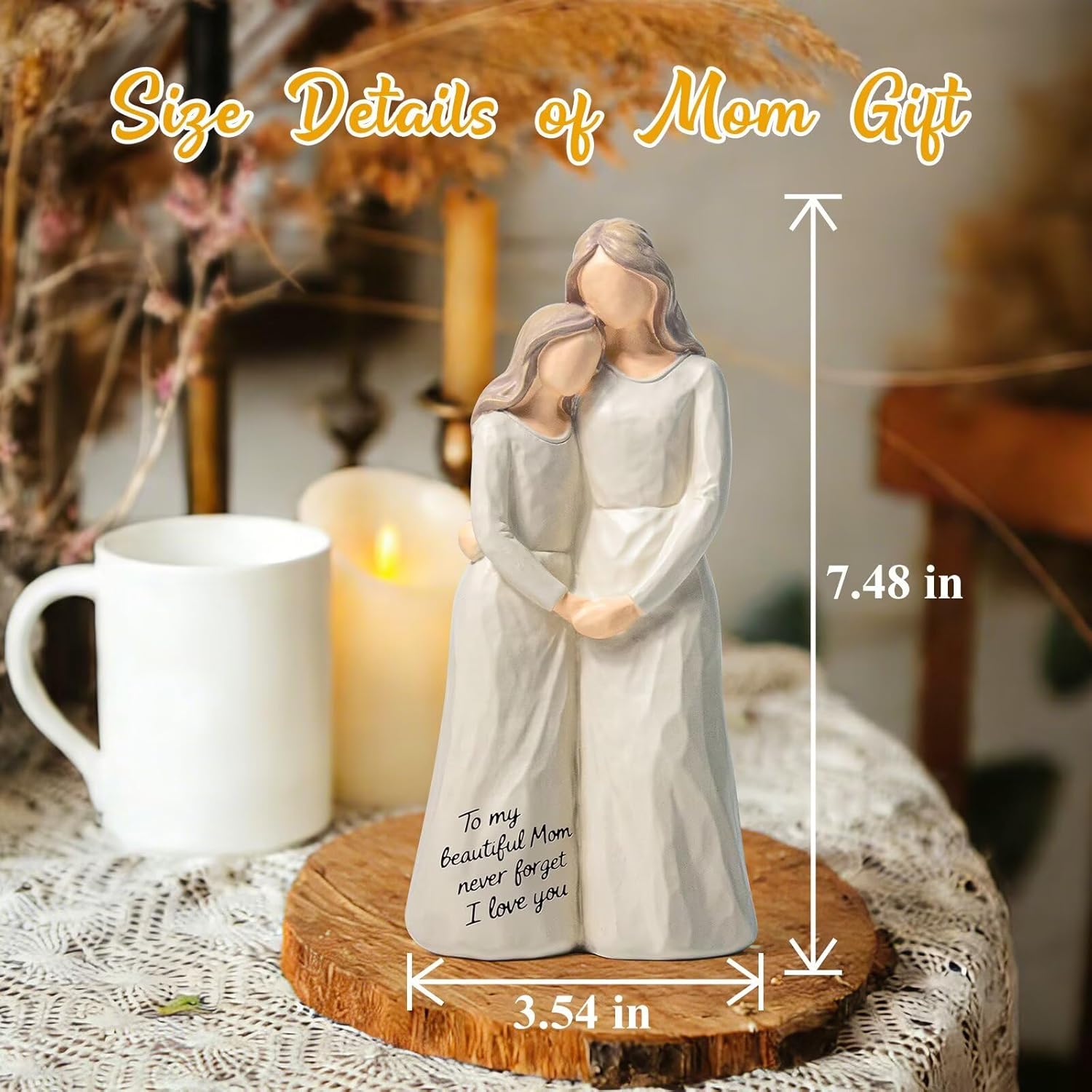 Gifts for Mom from Daughter, Mother Daughter Figurine Gift for Mother's Day, Christmas, Thanksgiving, Mom Birthday Gifts for Home Tabletop Shelf Decor, White, Resin
