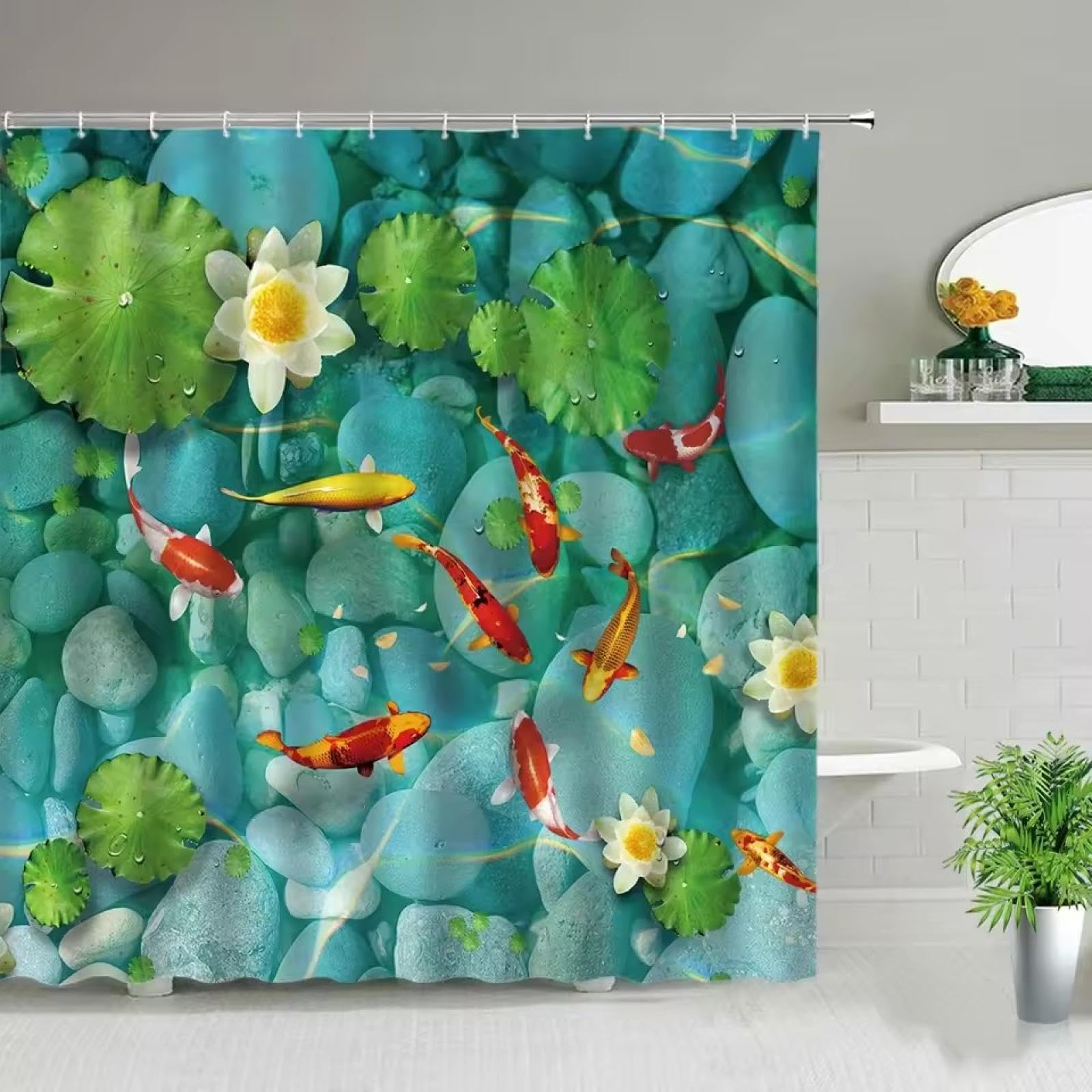 Rideau de douche poisson koi style chinois moderne 138x214cm imperméable