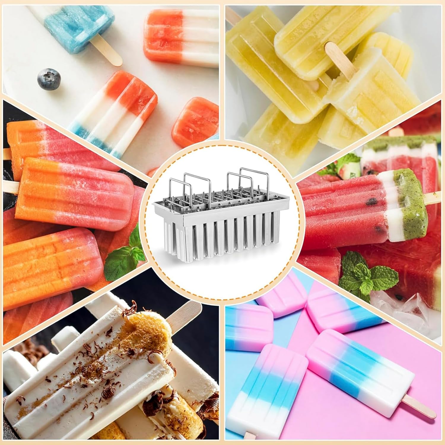 Stainless Steel Ice Lolly Popsicle Molds, Ice Pop Makers,Reusable Food Grade Ice Cream Molds, Large Capacity Popsicle Models for Homemade and Commercial Use