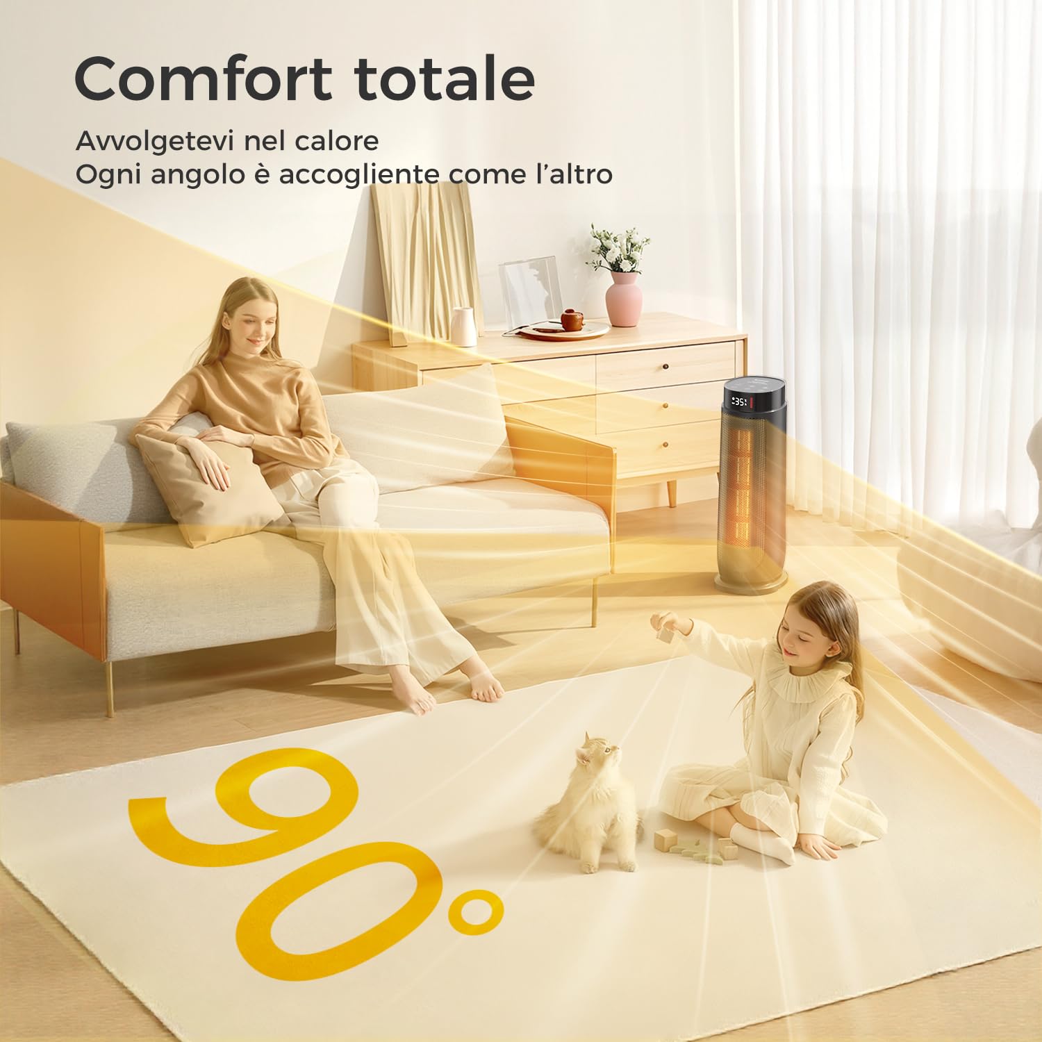 Aroeve Stufetta Elettrica Basso Consumo, Potente 2000W PTC Stufa Elettrica, 4 modalità inclusa ECO, 90° Oscillazione, Timer 24H, Telecomando, Protezione da Surriscaldamento e Ribaltamento, Casa