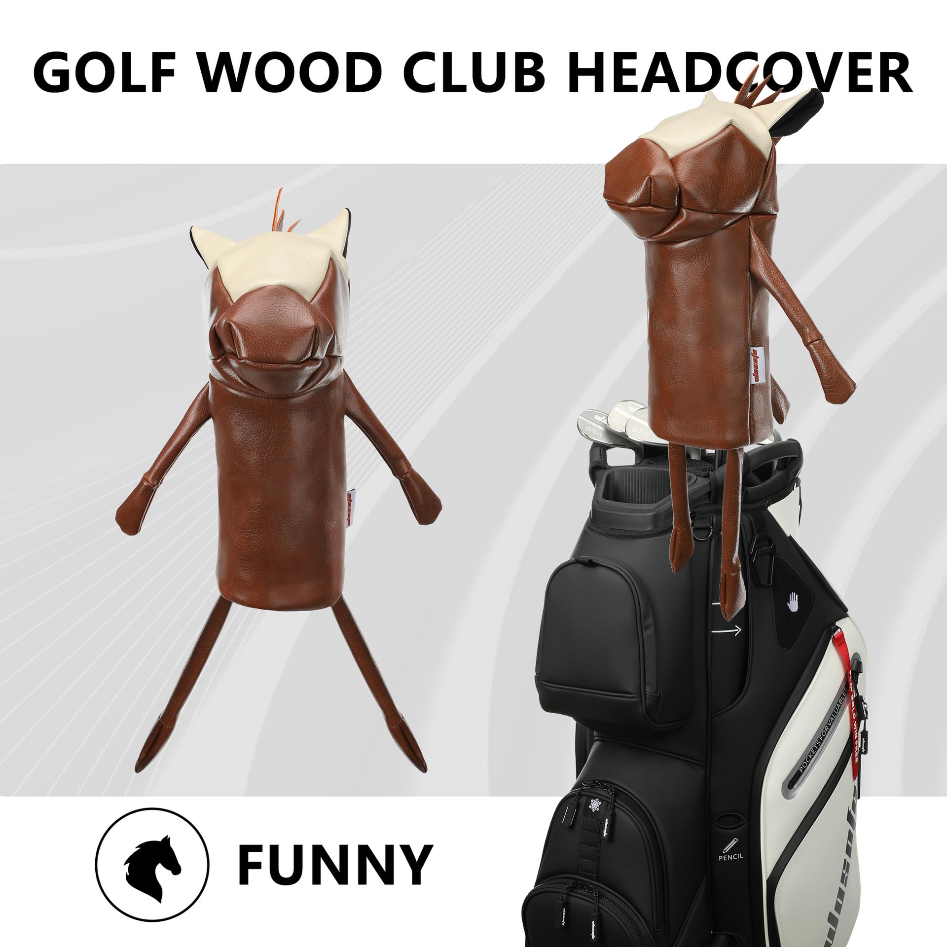 Funda para cabeza de conductor de golf para conductores de 460 cc, divertida cubierta de palo de golf de caballo, cubierta de cabeza de madera sintética con forro de felpa suave, cubierta