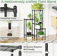 Vista 5 de Plant Stand Indoor Outdoor, Heavy Duty Metal Waterproof 6 Tiered Plant Shelf for Multiple Flower Planter Holder Rack, Black - C6