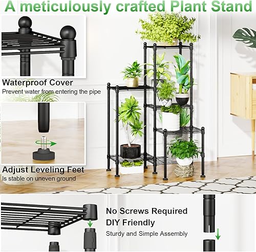 Miniatura 5 de Plant Stand Indoor Outdoor, Heavy Duty Metal Waterproof 6 Tiered Plant Shelf for Multiple Flower Planter Holder Rack, Black - C6