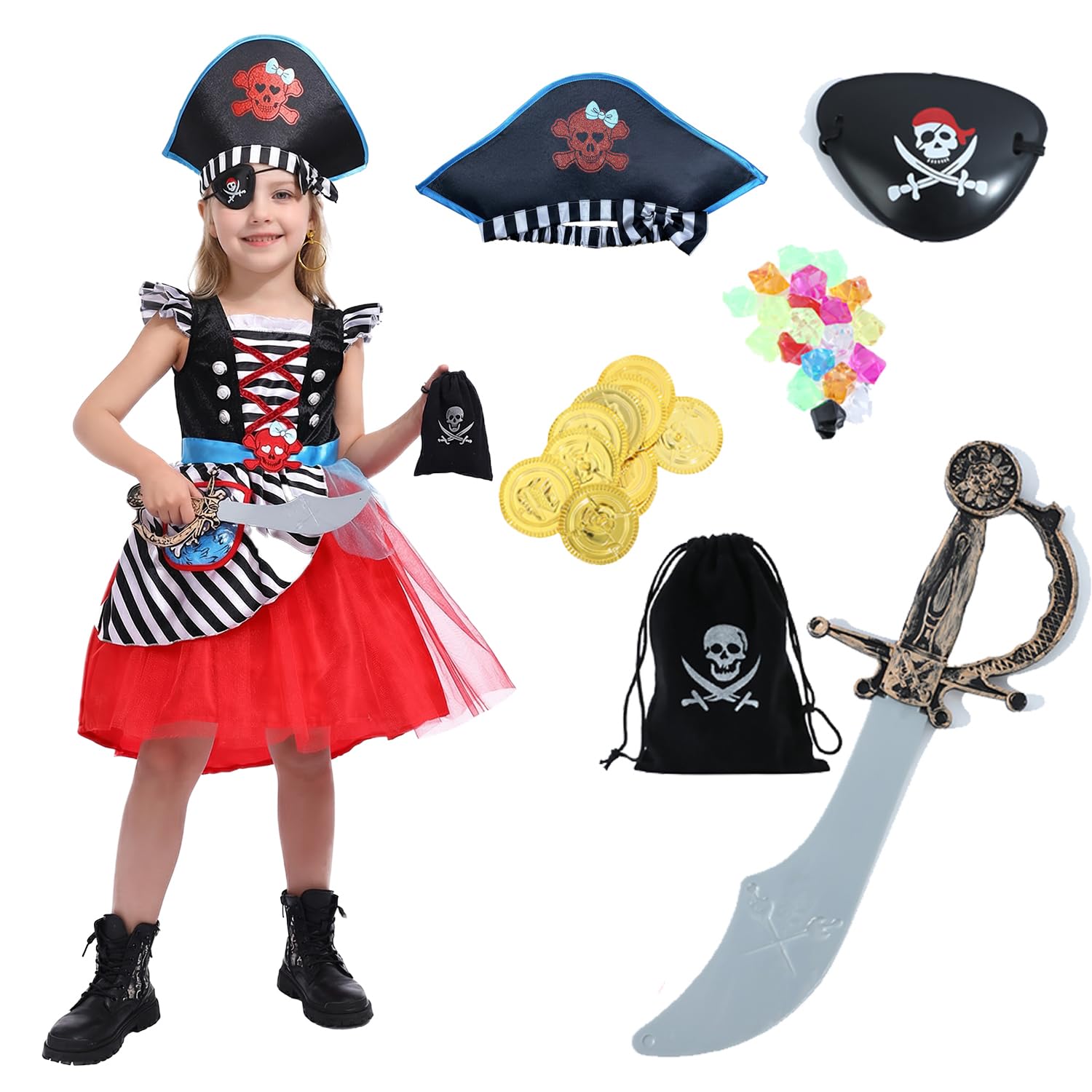 Sincere Party Piratenkostüm für Mädchen,Seeräuber-Prinzessin,Deluxe-Kleid und Piratenhut für Kinder