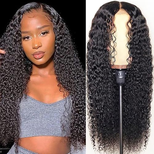 Iris Queen 4x4 Lace Front Wigs Human Hair Pre Plucked with Baby Hair Glueless 150% Density Kinky Curly Brazilian Lace Closure Human Hair Wigs for Black Women (22 inch, Natural Color)