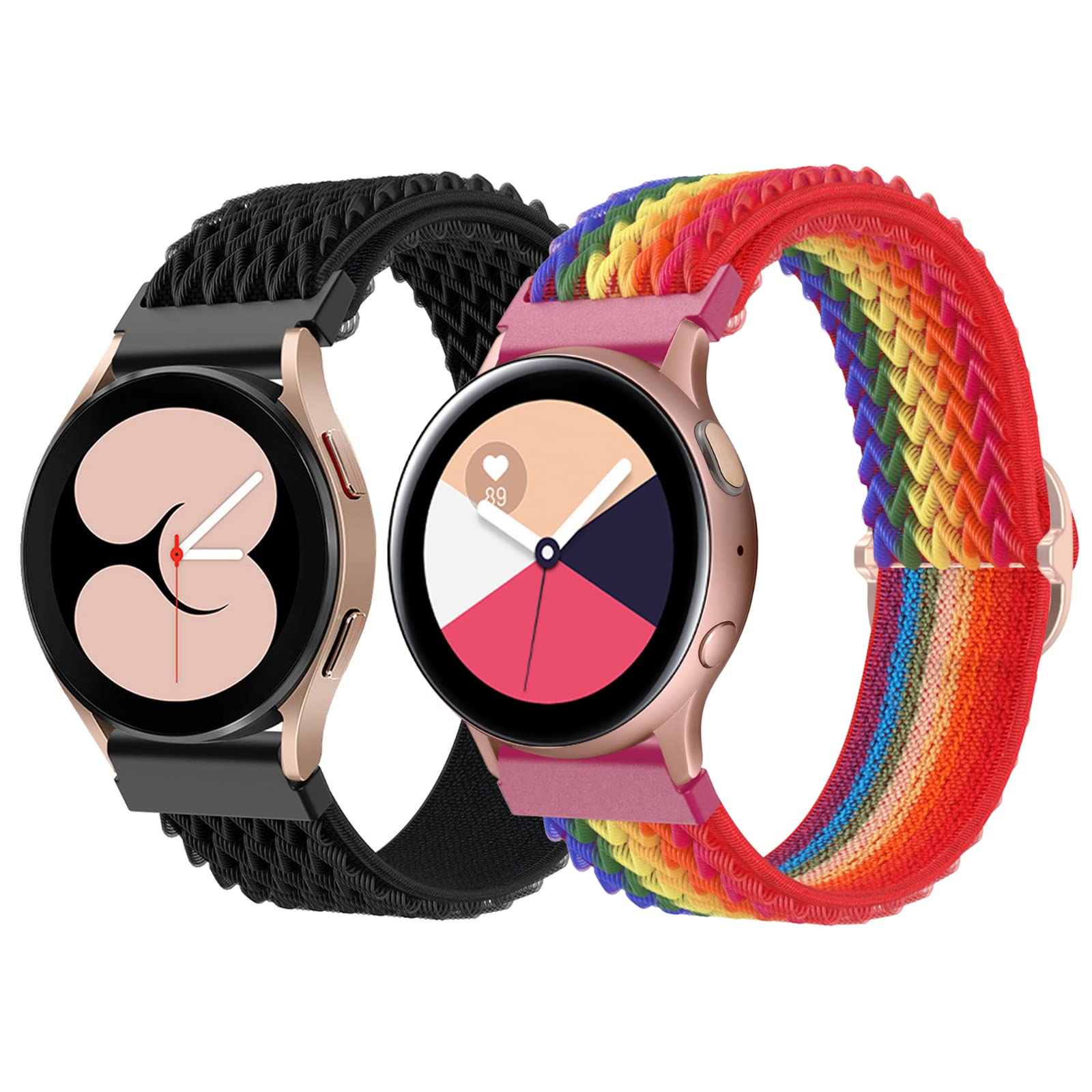 ESeekGo20mm Loop Band Compatible for Samsung Galaxy Watch 5 Watch 4 40mm 44mm/Watch 5 Pro 45mm/Watch 4 Classic 42mm 46mm/Galaxy Watch Active 2, Nylon Stretchy Elastic Adjustable Band Women Men Girls