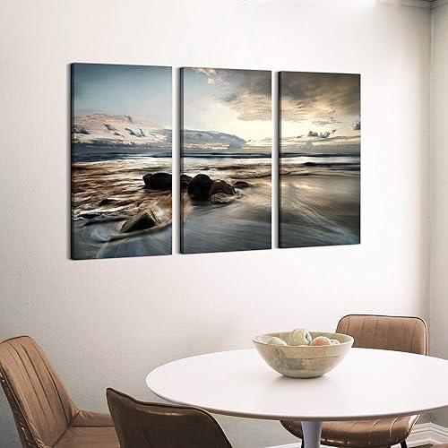 Miniatura 4 de summer melody Arte de pared en lienzo para dormitorio, océano, sala de estar, paisaje marino, ilustraciones de olas rocosas, imagen relajante puesta