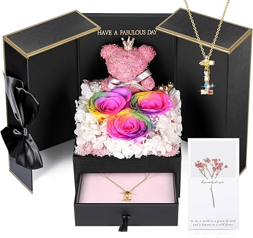 Miniatura 10 de ADDWel Regalos de San Valentín para mujeres, rosas reales preservadas con letra inicial D, collar de regalo para mamá, esposa, novia, hermana,