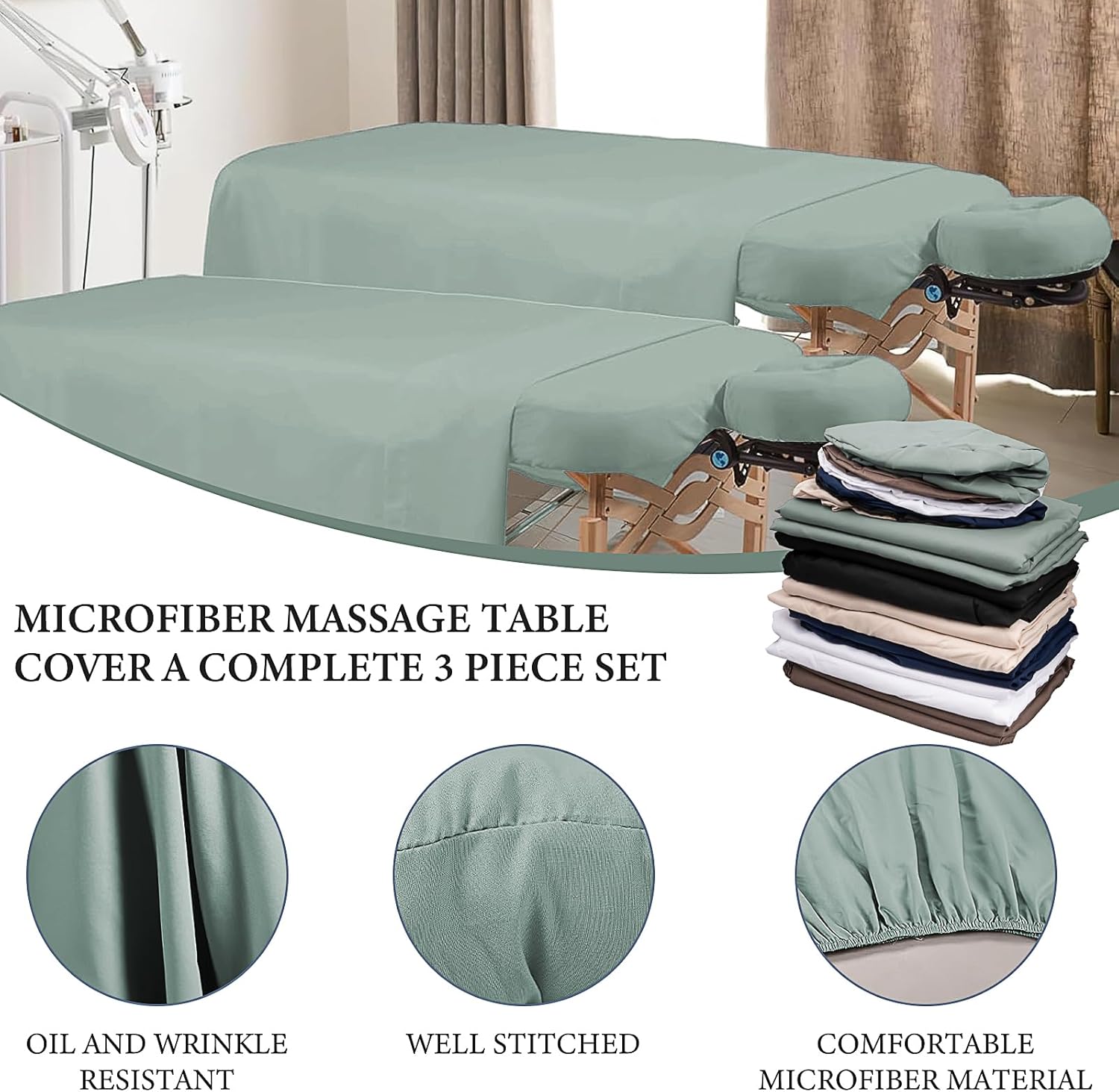 6 Sets Microfiber Massage Table Sheets Set,18-Piece Includes Massage Table Cover Fitted Sheet and Fitted Face Rest Cover, Spa Bed Sheets for Esthetician Wrinkle & Oil Resistant (6 Colors)