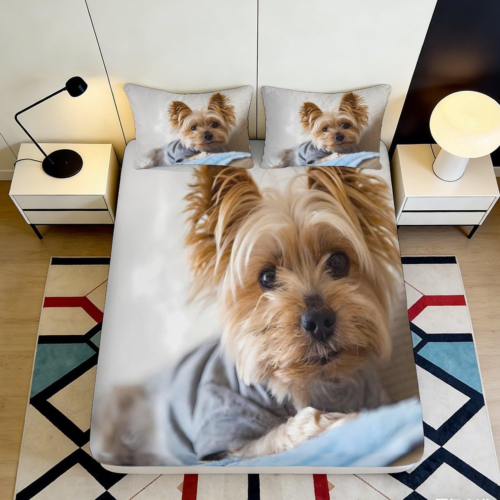 3D Printed Yorkshire Terrier Fitted Sheet Microfiber Soft Dog Bed Cover for Bedroom Guest Room Mattress Decor 90x200x25cm