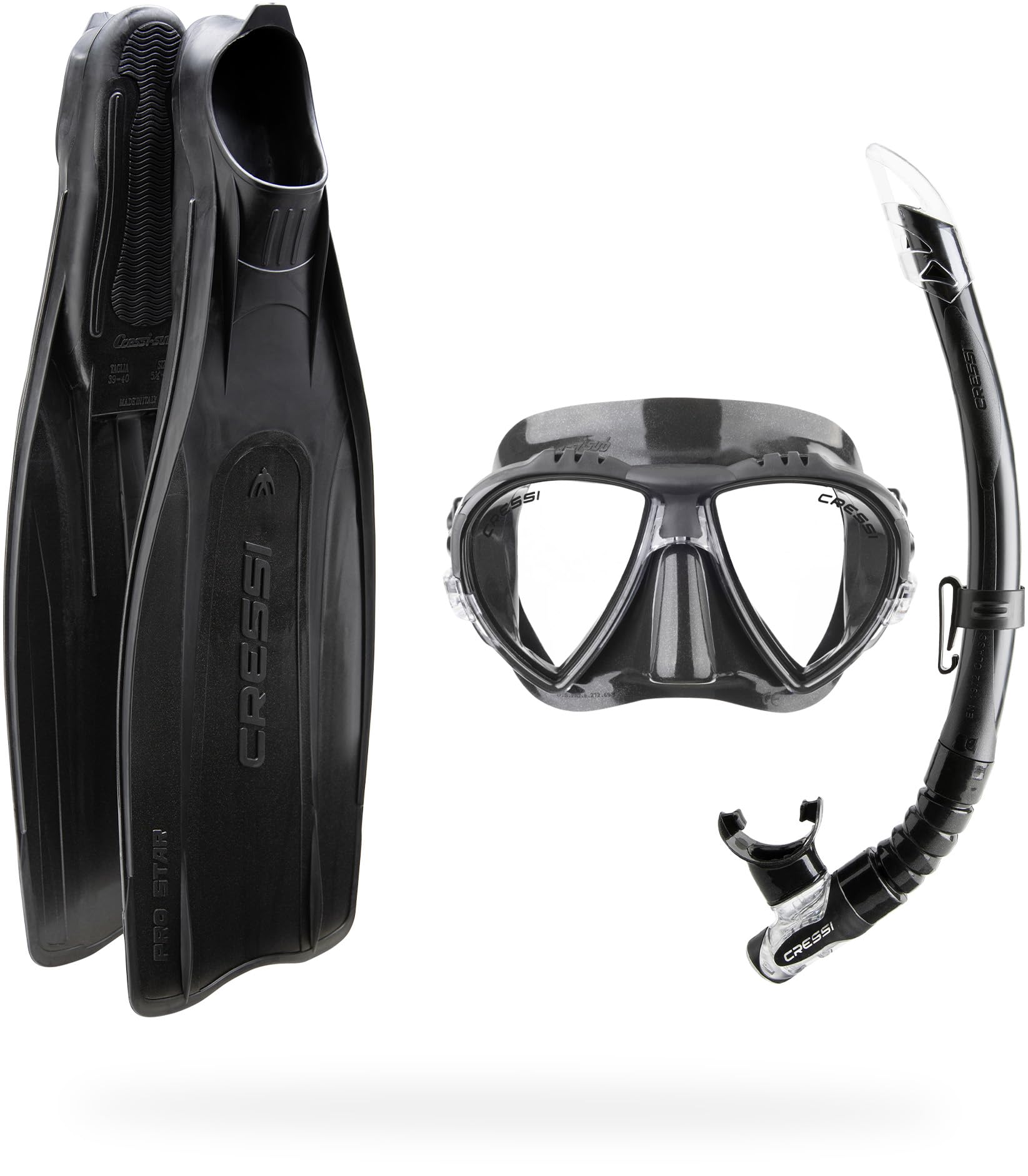 Cressi Pro Star Bag Snorkelling Set - Black, Size 45/Size 46