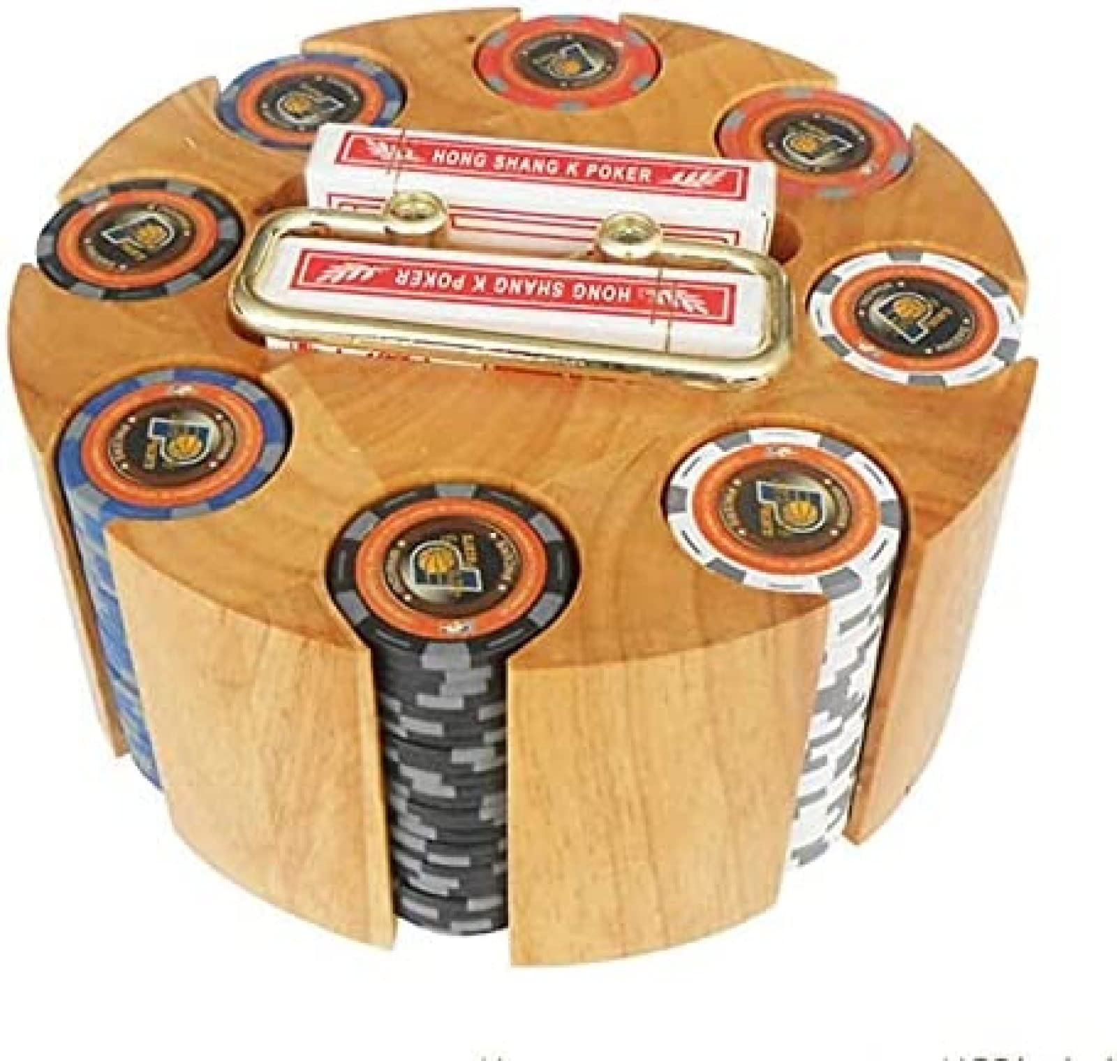 Vassoio Porta fiches da Poker con Rotazione, Set di fiches da Poker in Custodia a carosello in Legno, Accessori per Feste da Casinò per blackjack, Texas Hold'em, Giochi per Famiglie, capacit