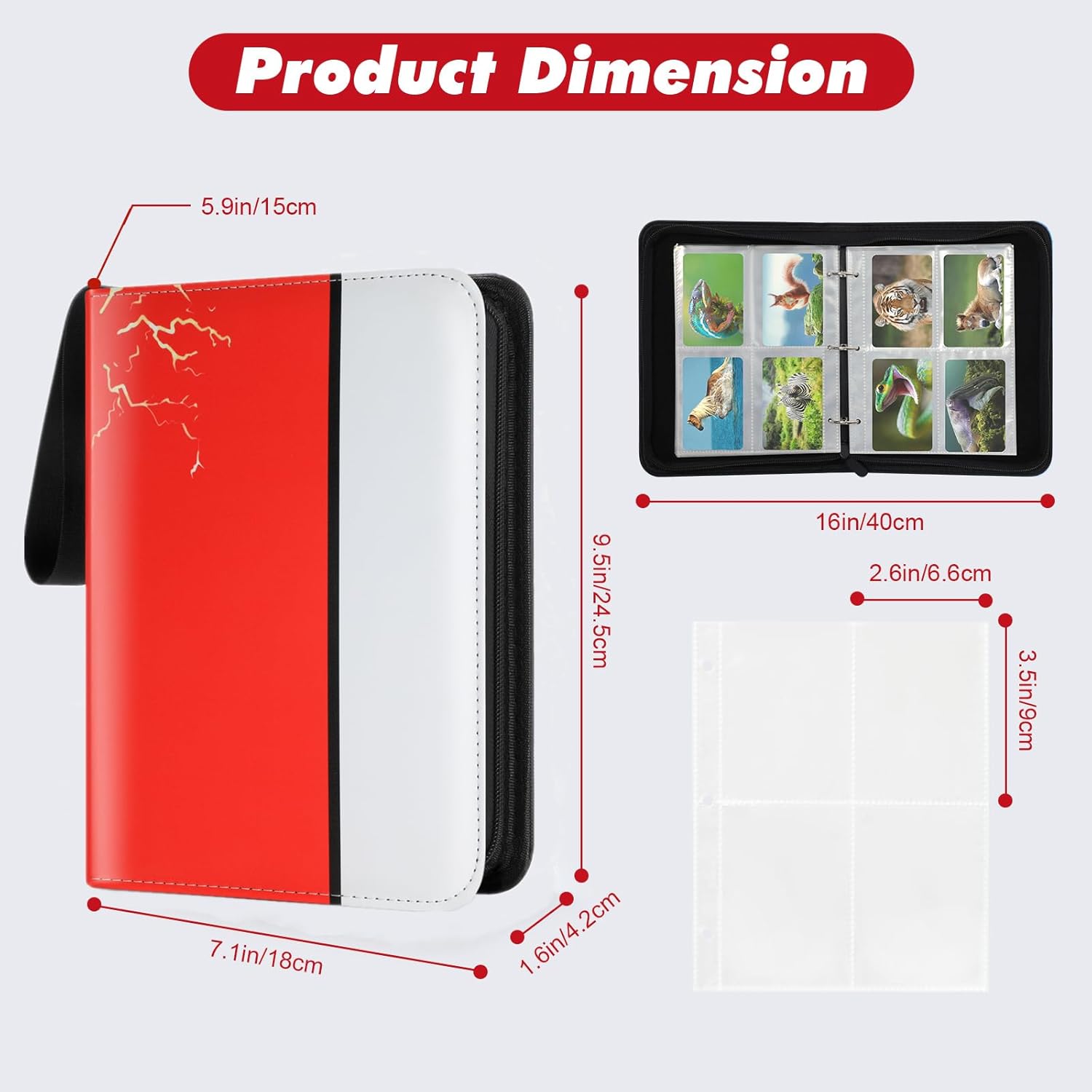 Trading Card Binder, 4 Pocket 400 Cards Holder with 50 Removable Sleeves Display Storage Collector Album Compatible with Pokemon Cards TCG Game Football Sports Cards