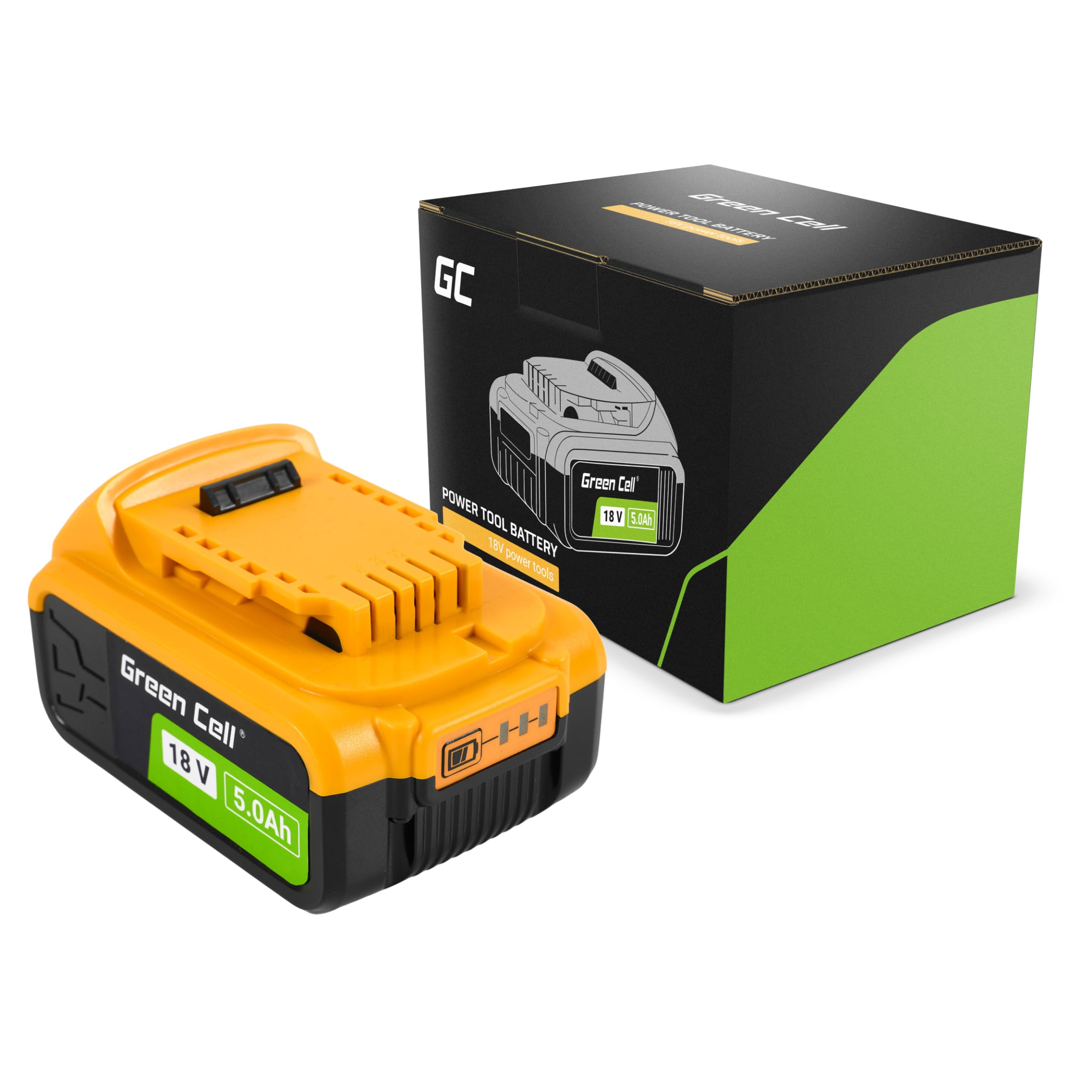 Batería Green Cell 18V 5Ah Li-Ion para Herramientas Eléctricas DeWalt XR — Reemplazo, Eficiente y Fiable DCB182 DCB184, con Indicador de Carga LED