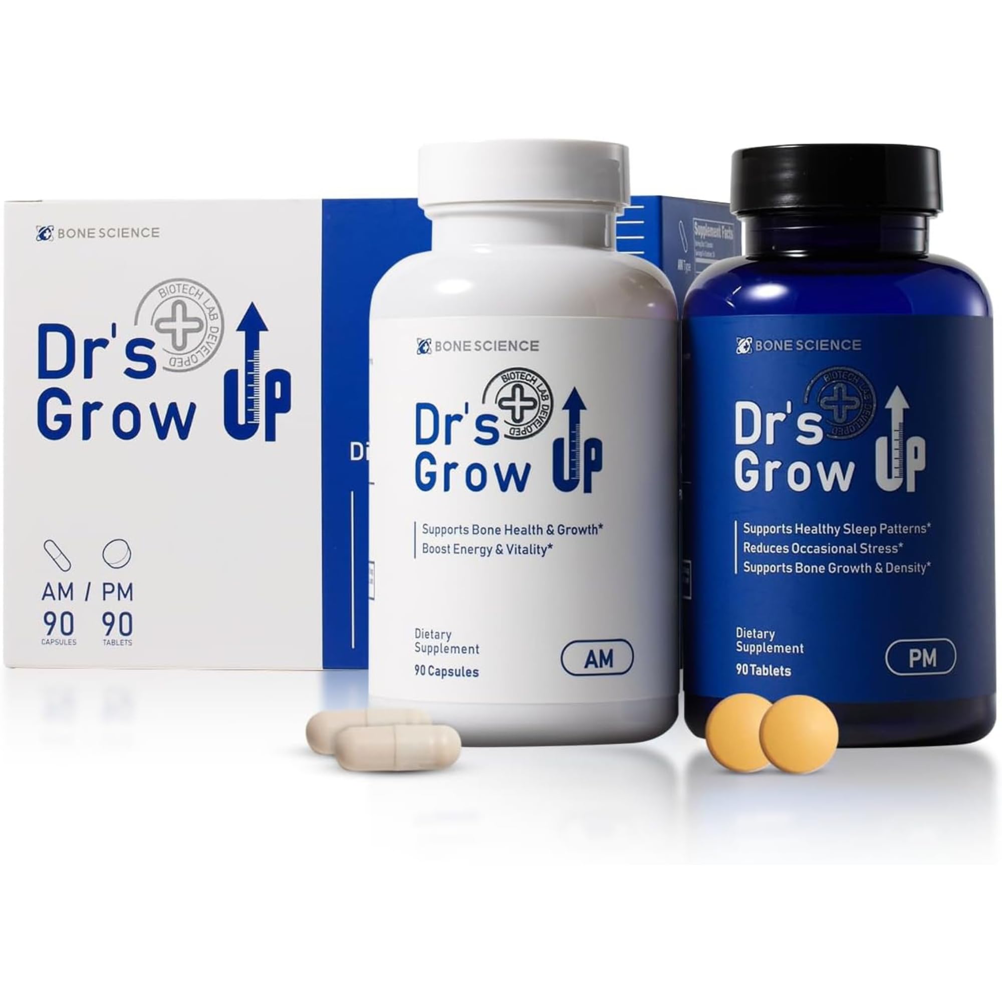 BONE SCIENCE Dr’s Grow UP AM & PM Bone and Growth for Kids and Teens, Day and Night System, Daily Formula with Highly Absorbable Essential Minerals, Vitamin D3 and K2 (MK-7)
