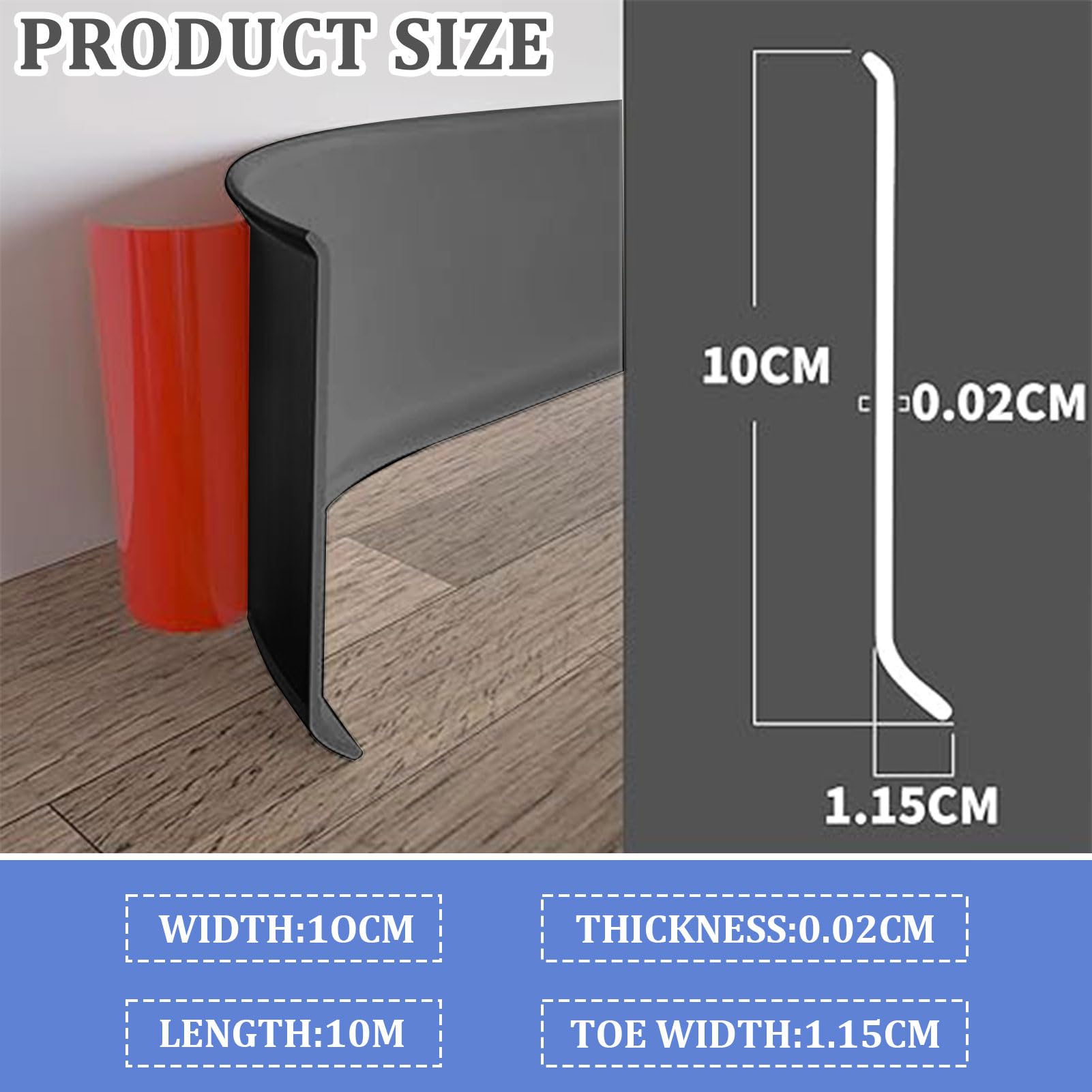 Rodapies Autoadhesivo, Rodapié Blando de PVC, Zócalos Decorativos, Base de Pared Zócalo, Para Cubrir Huecos de Esquina, para Flexible para Cocina y Baño (Gris-10M x 10CM)