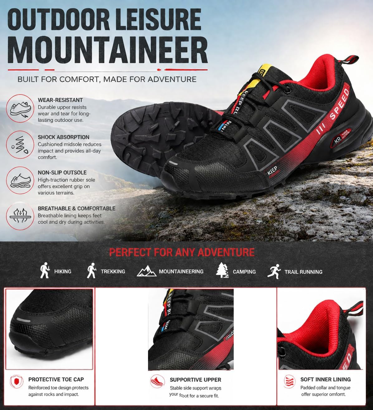 Men's Hiking Shoes Lightweight Walking Sneakers Outdoor Trail Running Shoes