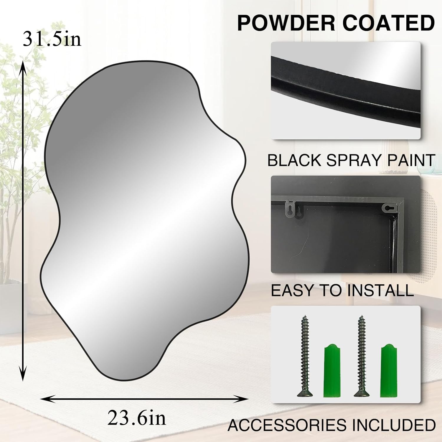 Irregular Wall Mirror, 31.5"x23.6" Asymmetrical Vanity Mirrors for Bathroom, Unique Shaped Mirror, Modern Frameless Abstract Mirrors for Living Room Bedroom Hallway Entryway Fireplace