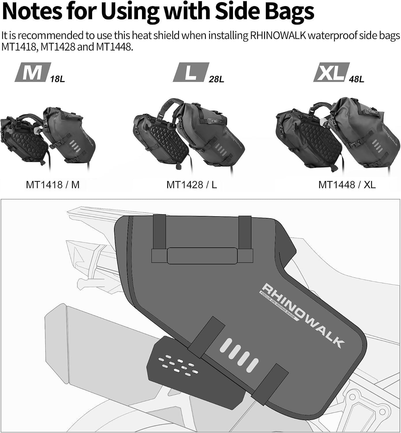 Motorcycle Exhaust Heat Shield Guard, Aluminum Muffler Heat Protector for Rackless Saddlebags, Anti-Heat Barrier with Mounting Clamp