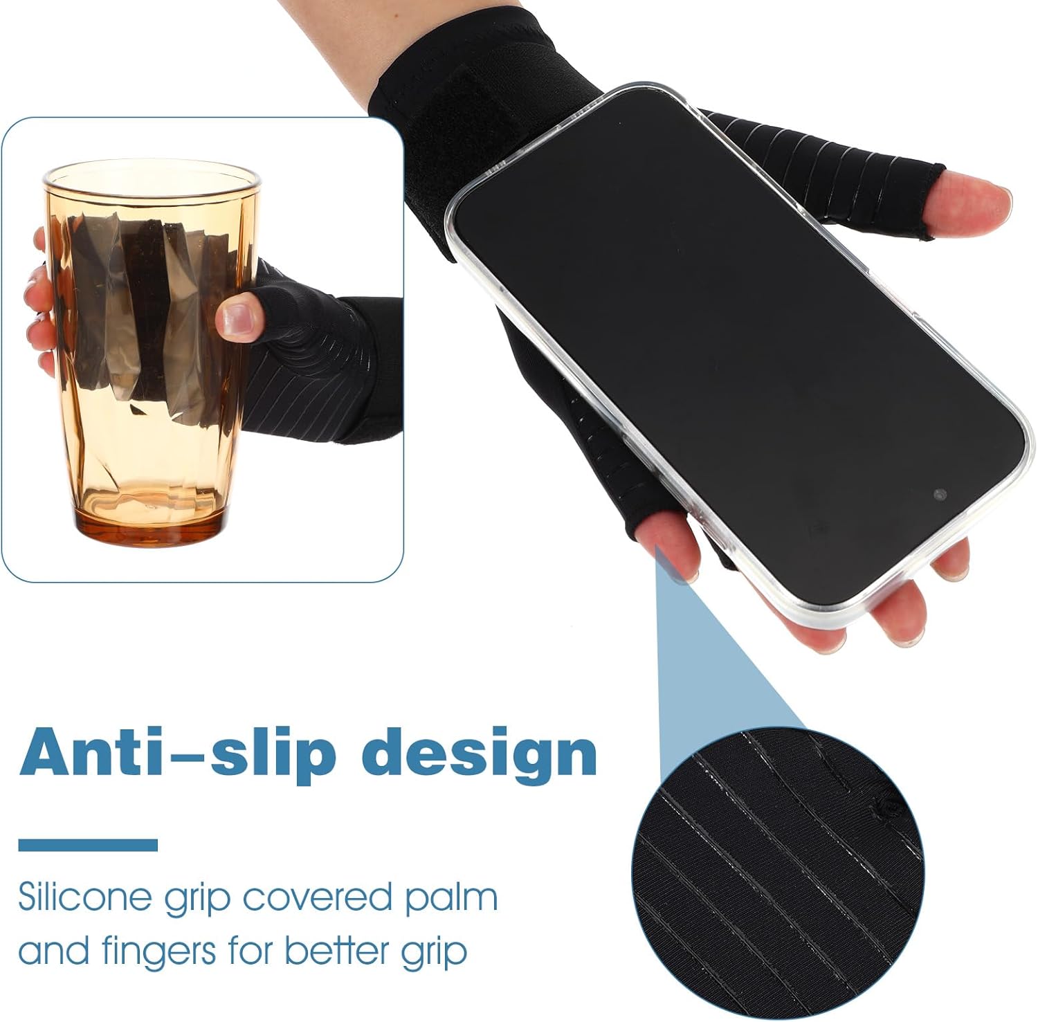 Copper Arthritis Compression Gloves with Wrist Strap, Fingerless Hand Compression Gloves for Women Men Carpal Tunnel - Image 4