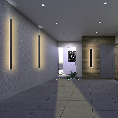Miniatura 4 de EWIMXSVC Juego de 2 apliques de pared de 59 pulgadas de largo, luces de pared negras para exteriores, luz impermeable para porche, 3000 K, luces