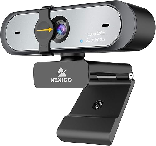 NexiGo Cámara web N660P 1080P 60FPS con control de software, micrófono dual y cubierta, enfoque automático, cámara web de computadora USB HD, para