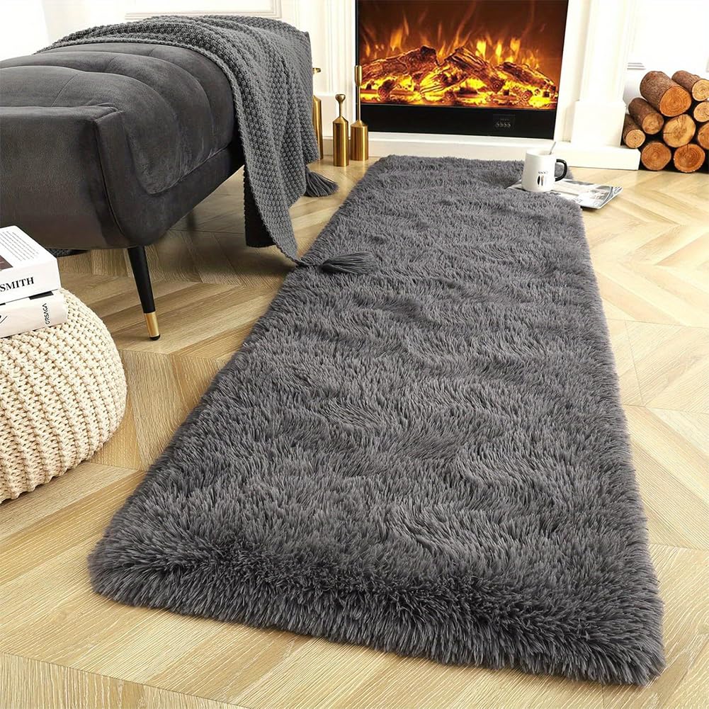Wlian Rugs Living Room – Washable Anti Slip Runner Rug, Soft Fluffy Floor Mat for Bedroom, Hallway, Beside Rugs & Living Room Decor, DarkGrey, 40x120cm — image 1