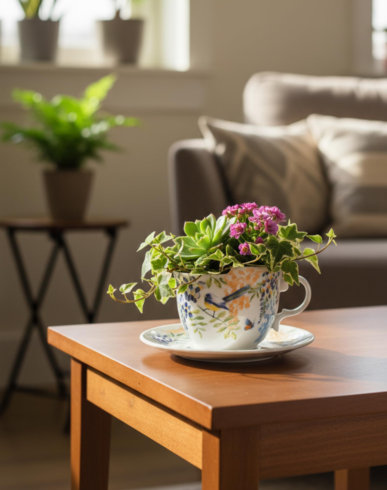 TEATALK Jardinières suspendues pour plantes d'intérieur, pot de fleurs à suspendre avec chaîne, 16 cm, pots de fleurs suspendus pour jardin, maison, pot de fleurs en céramique (fleurs oiseaux)