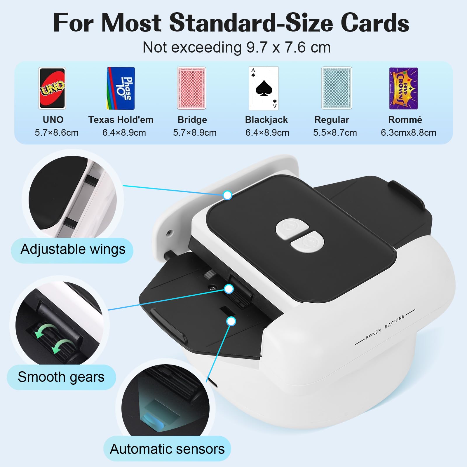 Eicaus Automatic Card Shuffler 1-4 Deck - Rechargeable 2500mAh Electric Card Shuffling Machine for Seniors & Family Game Night - Portable & Fast Shuffler for UNO, Poker, Blackjack, Phase 10