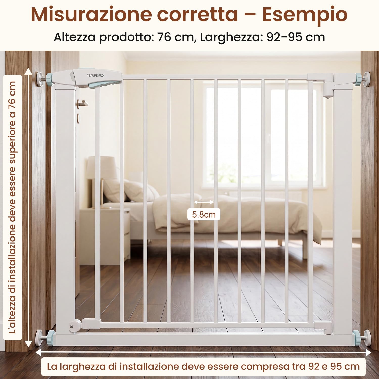 YEAUPE PRO Cancelletto per Bambini e Animali Senza Foratura,92-95cm,Bianco