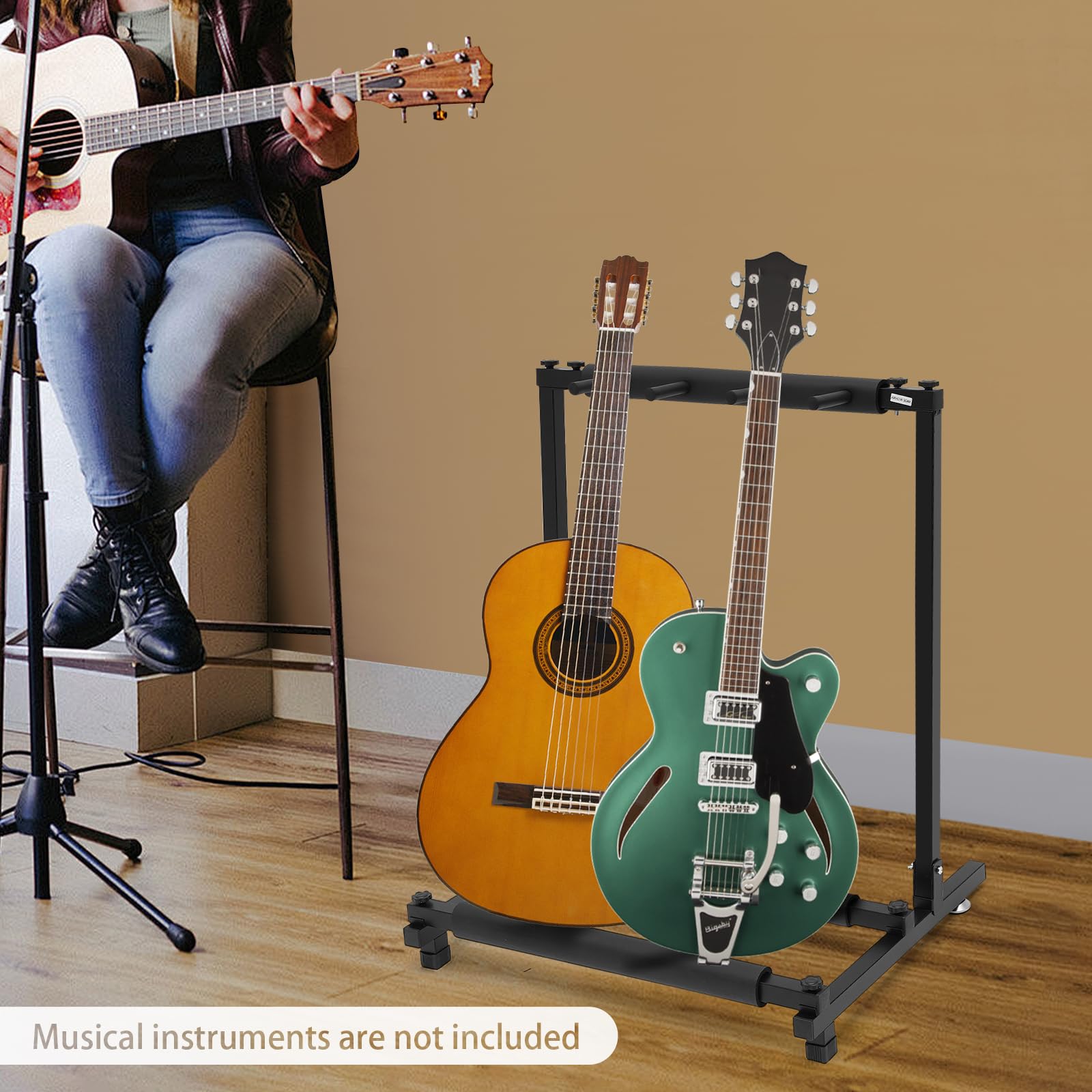 Trzyosobowy stojak na gitarę, regulowany uchwyt na gitarę, stojący regał na gitarę z metalu, nadaje się do prywatnych gospodarstw domowych, sal koncertowych i sklepów muzycznych