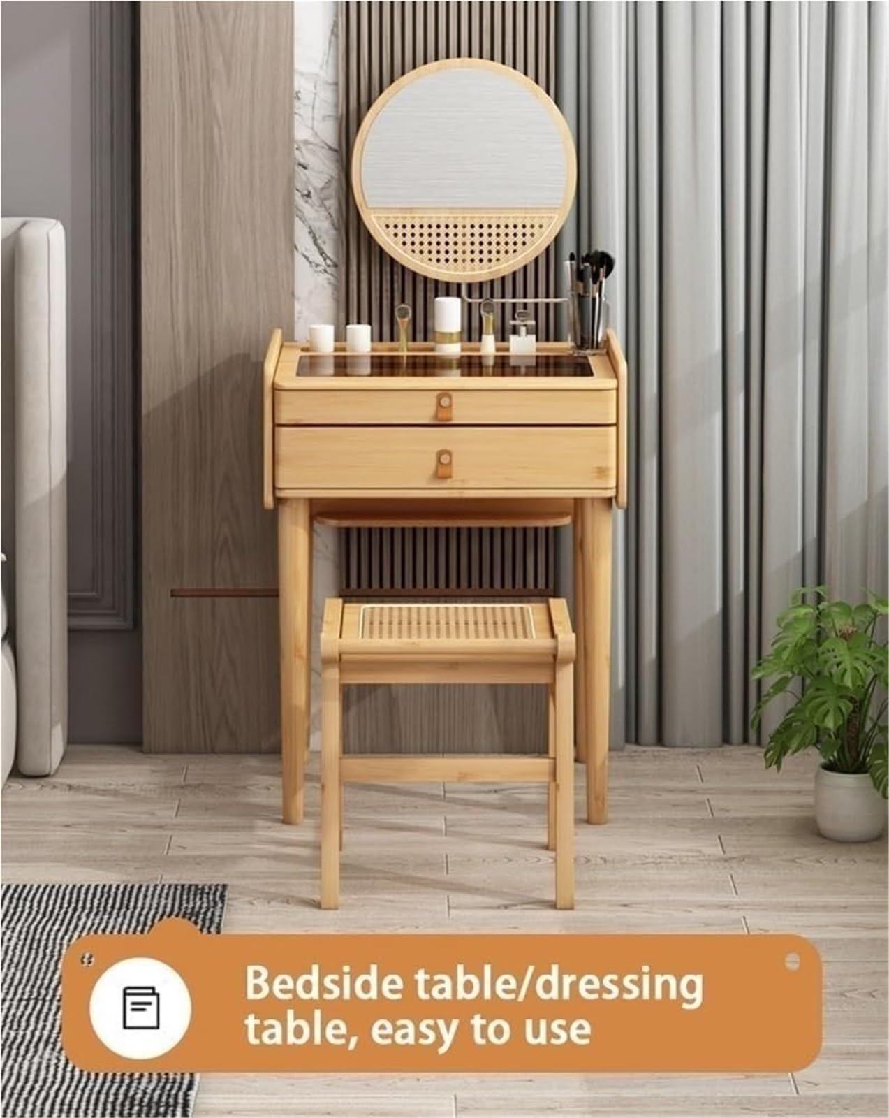 Bambus Make-up Vani mit Spiegel Platzsparende Kommode für kleine Wohnungen Slish s Top Sto für Ankleidebereiche und Schlafzimmer
