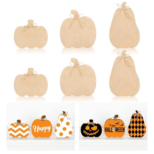Whaline 6Pcs Fall Pumpkin Wooden Cutouts with Ropes Tiered Tray