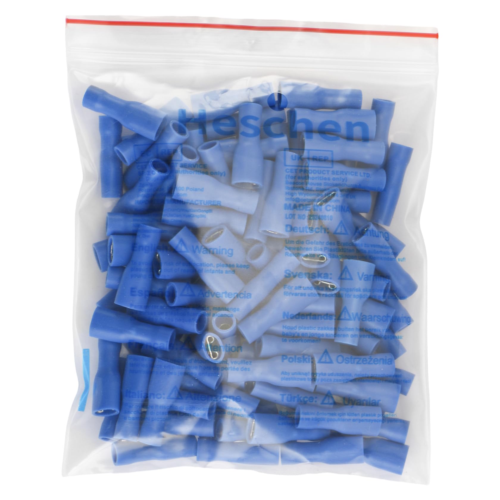 Heschen 100 morsetti per cavo femmina a sgancio rapido in vinile, completamente isolati, FDFD2-187, 4,8 x 0,5 mm, per 1,5-2,5 mm² (16-14 AWG), colore blu, confezione da 100 pezzi