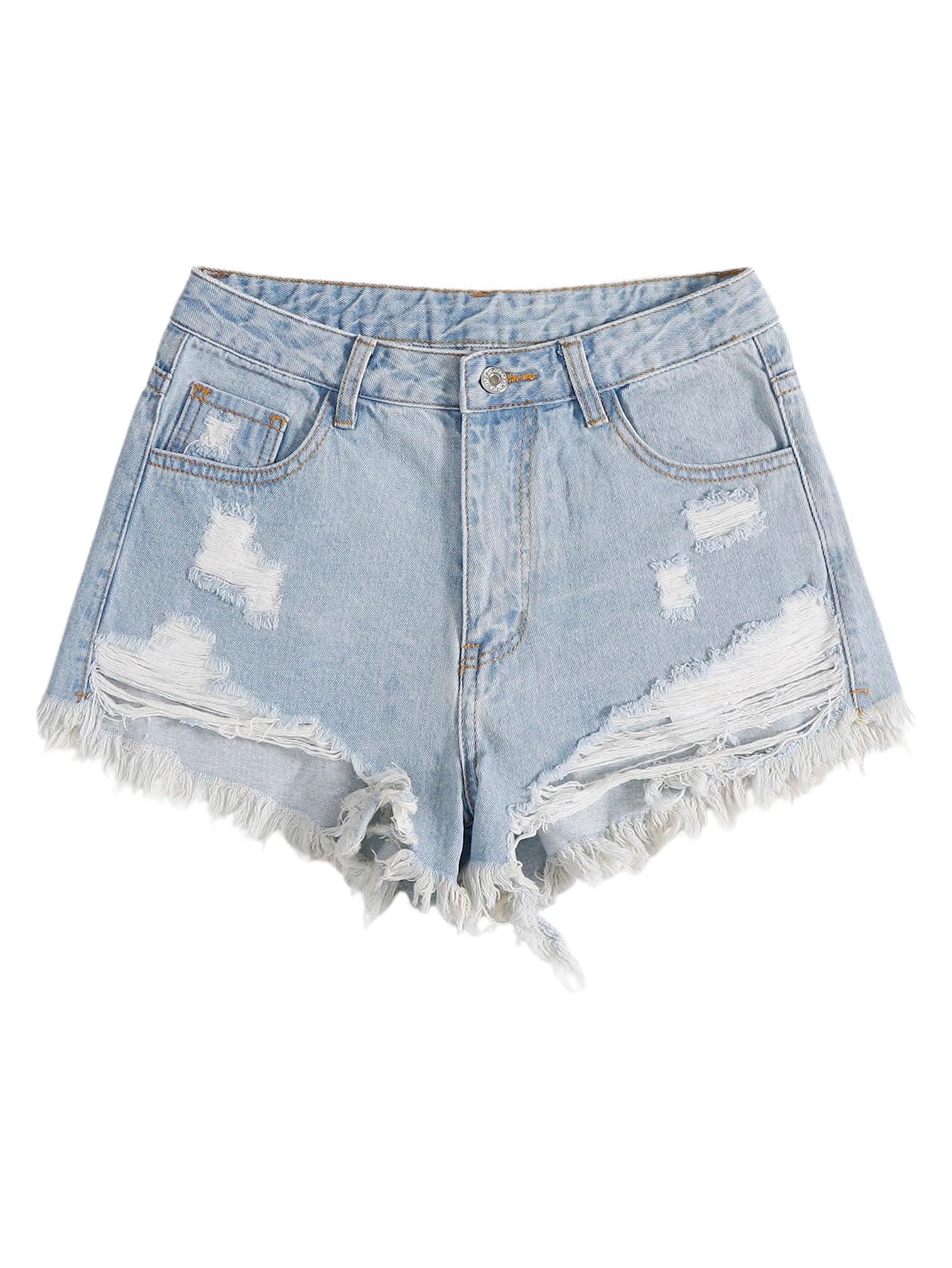 SOLY HUX Women's Ripped Raw Hem Jean Shorts High Waisted Straight Leg Denim Shorts Streetwear