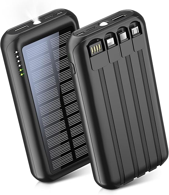 Power Bank 26800mAh, Portable Charger Usb c 4 Output 3 Input, Phone Charger Power Bank with 4 Cables and Flashlight 4 LED Indicator, Power Bank Fast Charging Outdoor for Mobile Tablet, Phone, Camping