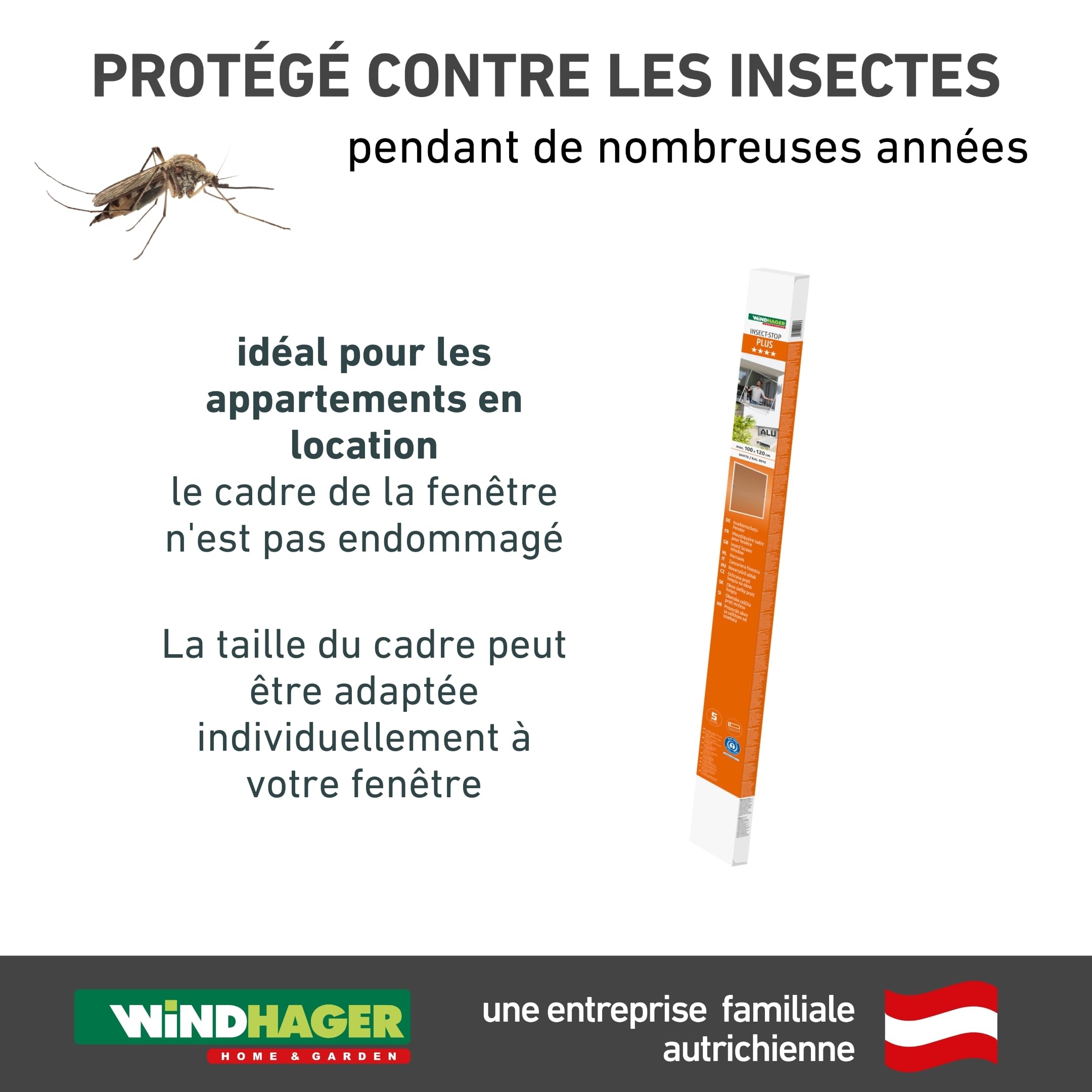 Windhager Moustiquaire Cadre Fixe Pour Fenetres Plus, Pare-moustiquaires Cadres en aluminium pour fenêtres, 100 x 120 cm, anthracite, 03899