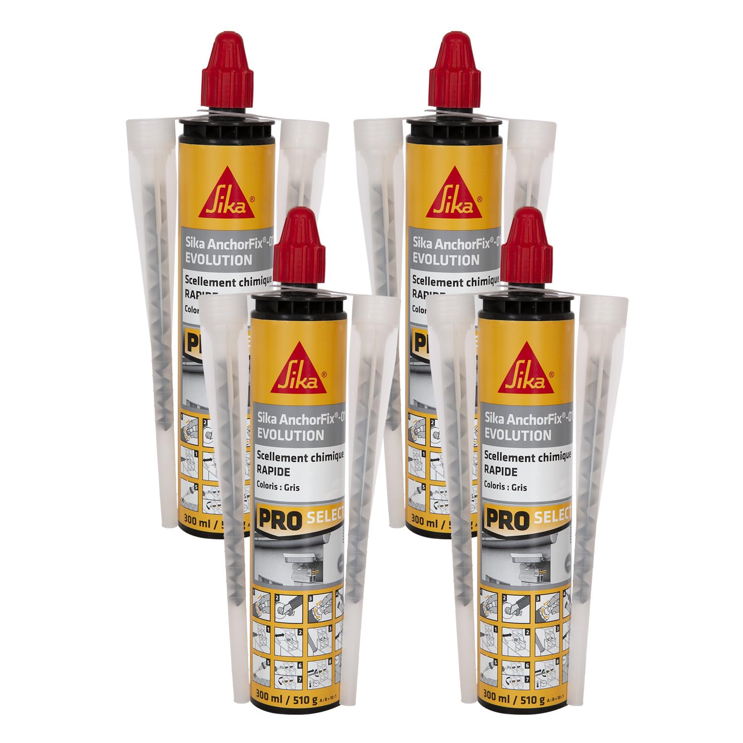 SIKA - Scellement chimique - Sika Anchorfix 01 Evolution Gris - Prise rapide - Int/Ext - Multi-matériaux - Fixation d'objets lourds - Scelle store, volet, portail, chauffe-eau, radiateur - 300ml