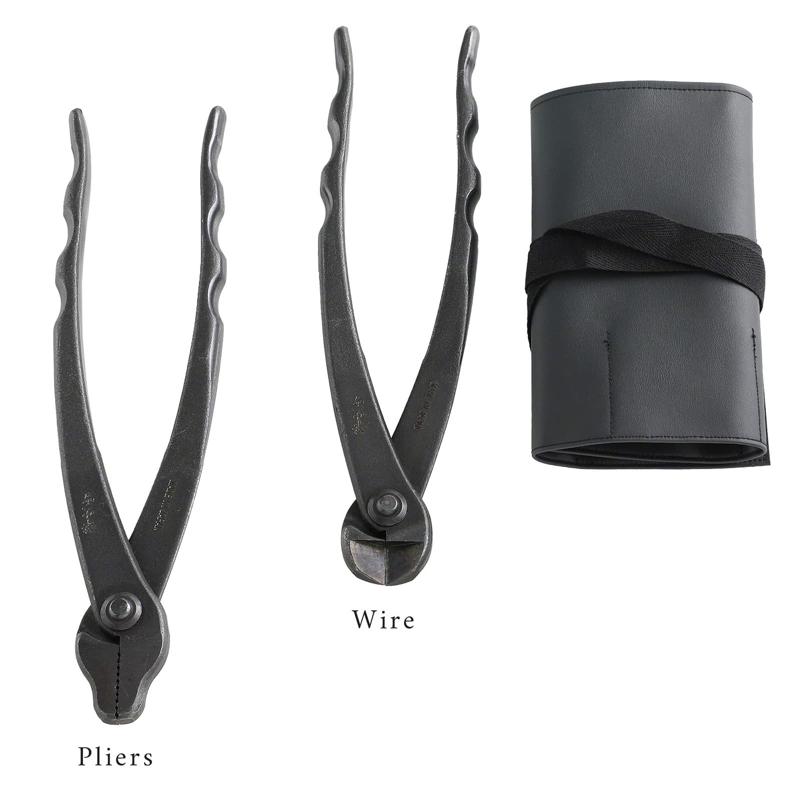 Wazakura 5-teiliges Japanisches Bonsai-Set mit Etui, Made in Japan - Konkavzange, Knospenzange, Jin-Zange, Drahtschneider, Wurzelschneider Geschenkbox – 5 Zangen mit Rolltasche