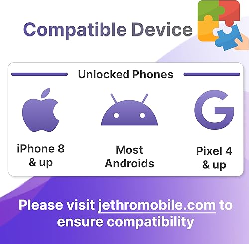 Miniatura 6 de Jethro - Plan de teléfono celular móvil para personas mayores y niños (sin contrato), datos de alta velocidad de 8 GB, llamadas y mensajes de texto