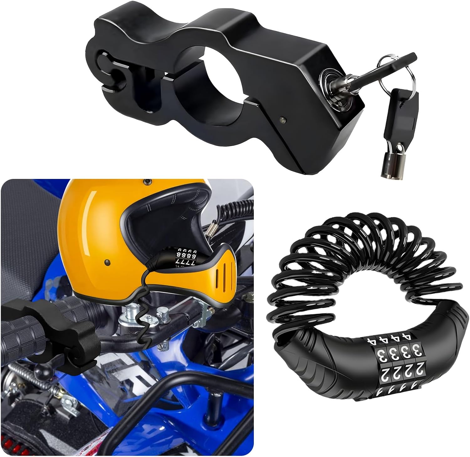Motorcycle Anti Theft Lock, Motorcycle Handlebar & Brake Lock with Helmet Lock Aluminum Alloy Motorcycle Grip Lock Universal for All Bike Motorcycle Moped Scooter