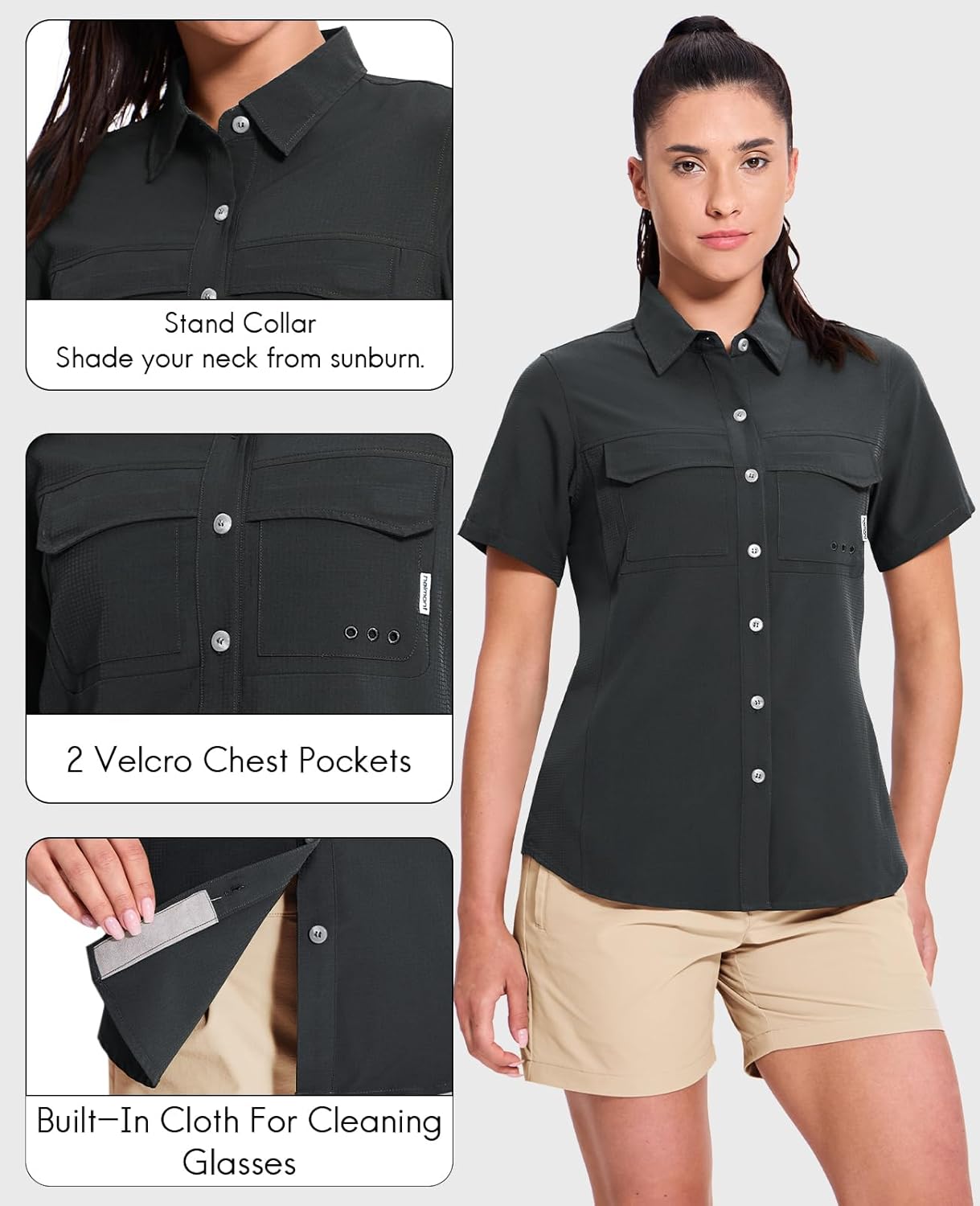 Haimont Women's UPF 50+ Sun Protection Button Down Fishing Hiking Travel Shirts Short Sleeve Quick Dry Shirt with Pockets - Image 6