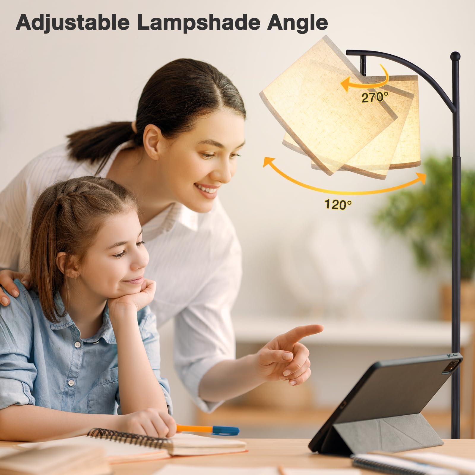 Stehlampen LED Wohnzimmer Moderne Stehlampe mit 3 Farbtemperaturen Beige Lampenschirm stehleuchte 9W Glühbirne inklusive für Wohnzimmer Schlafzimmer und Büro Stehleuchte mit Fußschalter Schwarz