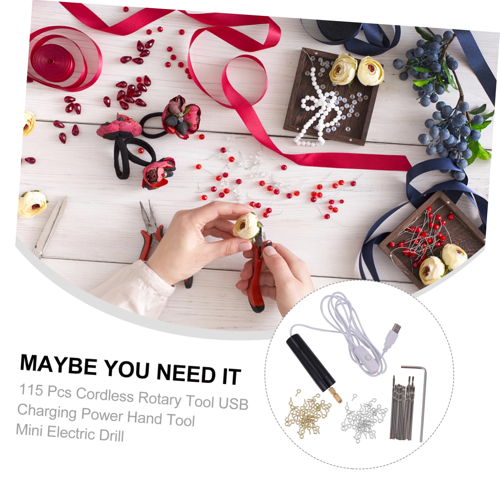 Mipcase 3sets Mini Electric Drill for Crafts Cordless Rotary Tool Charging Power Hand Tool Small Drill Punch for Jewelry Making 115pcs*3