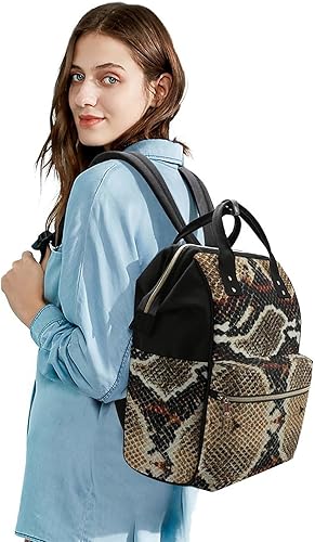 Miniatura 4 de Bolsa de pañales con patrón de piel de serpiente para mujer, mochila de gran capacidad, impermeable, mochila de viaje para computadora portátil