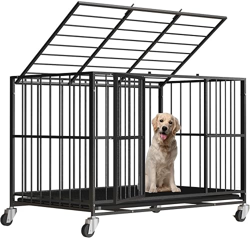 Jaula para perros de acero resistente de 42 pulgadas a prueba de escape, jaula de doble puerta interior para alta ansiedad, bandeja extraíble,