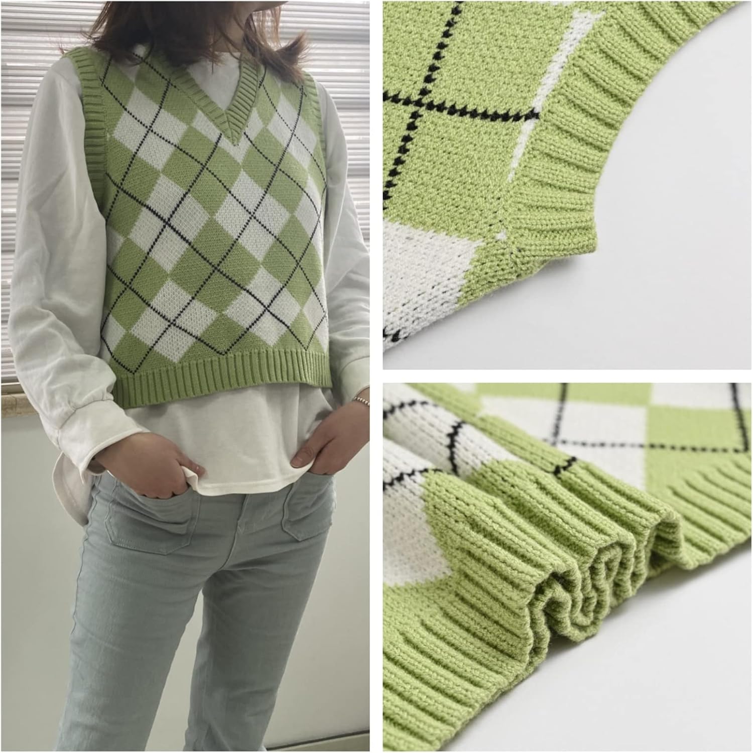 Hyipels Women's Sweater Vest,Y2K Sleeveless Pattern Preppy Style Knitted Crop Tank Top for Girl - Image 2