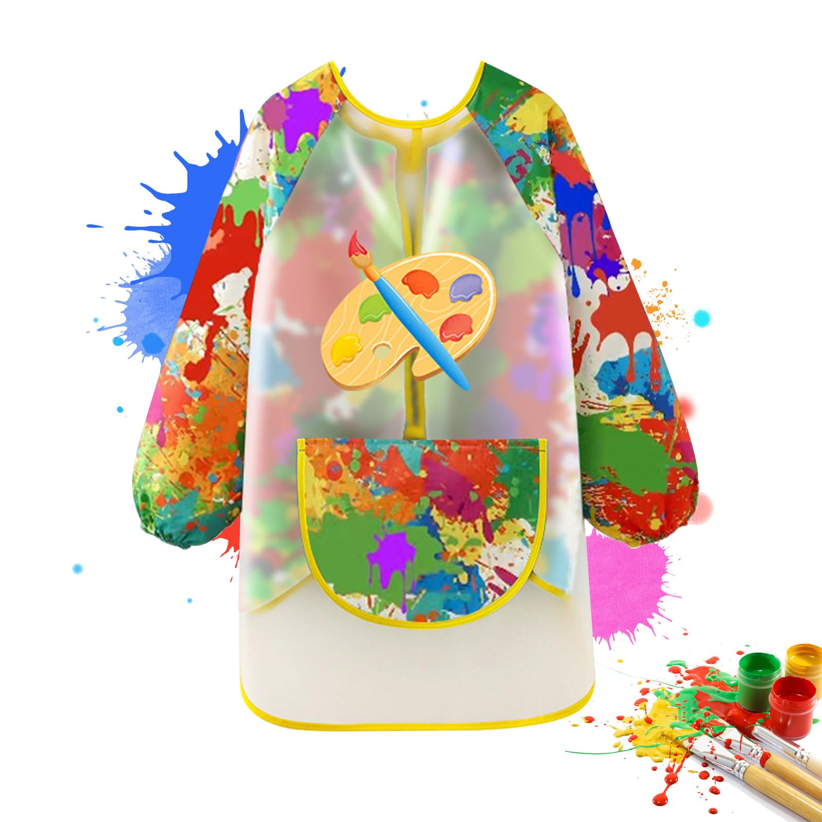 Zhlearda Delantal Pintura Infantil, Bata de Pintura para Niños, Bata Pintur Niños con Bolsillo, Delantal Infantil Impermeable Manga Larga, Delantl Niños Adecuado para Manualidades Pintura Cocinar