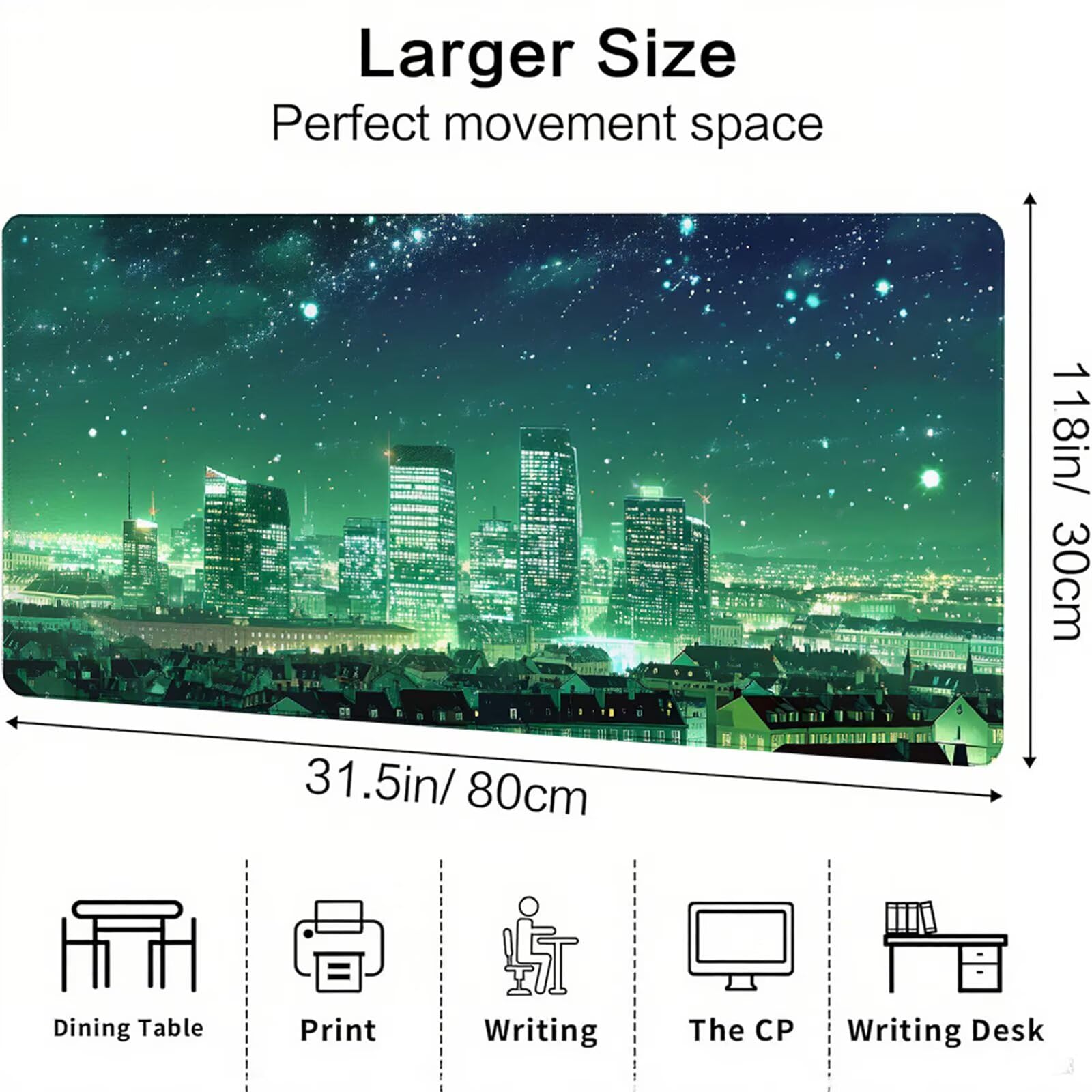 Zielona podkładka pod mysz XXL 1200 x 600 x 3 mm miasto pod ręką akcesoria biurowe antypoślizgowa gumowa podstawa i szyte krawędzie podkładka pod mysz dla graczy do dekoracji biura dekoracyjnego